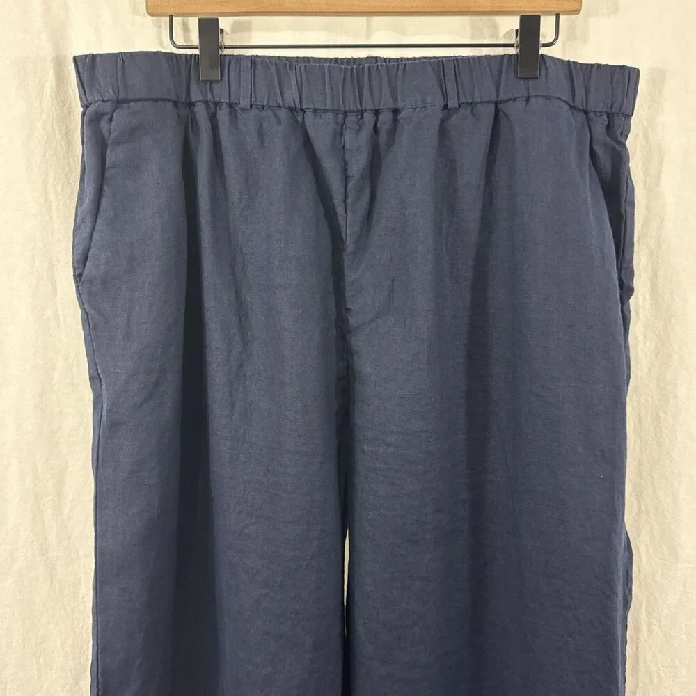 Quince 100% European Linen Deep Navy Ankle Wide Leg Pants Women’s Sz XL